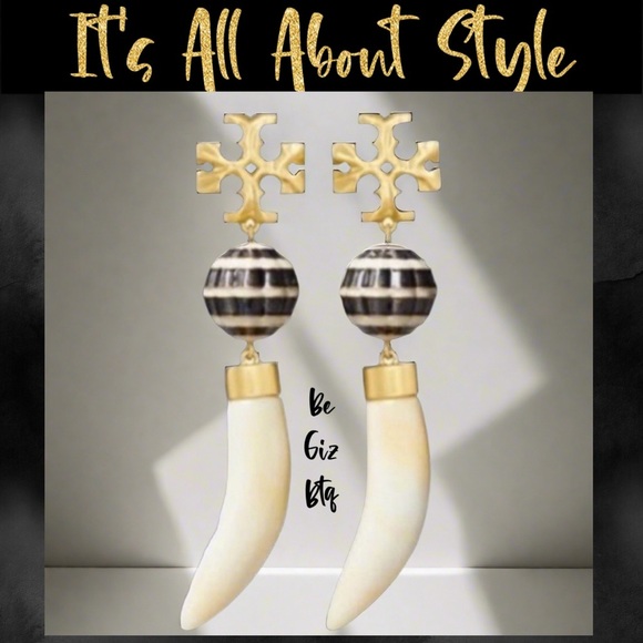 🆕Authentic Tory Burch Roxanne Horn Drop Earrings - Picture 2 of 9